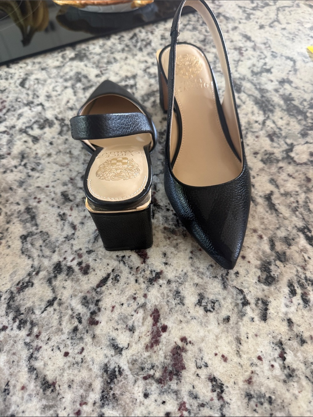 Vince Camuto Black Pointed Slingback Block Heels